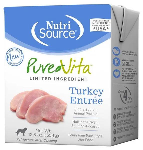 12/12.5 oz. Nutrisource Pure  Grain Free Turkey Entree Dog Tetra Packs - Healing/First Aid